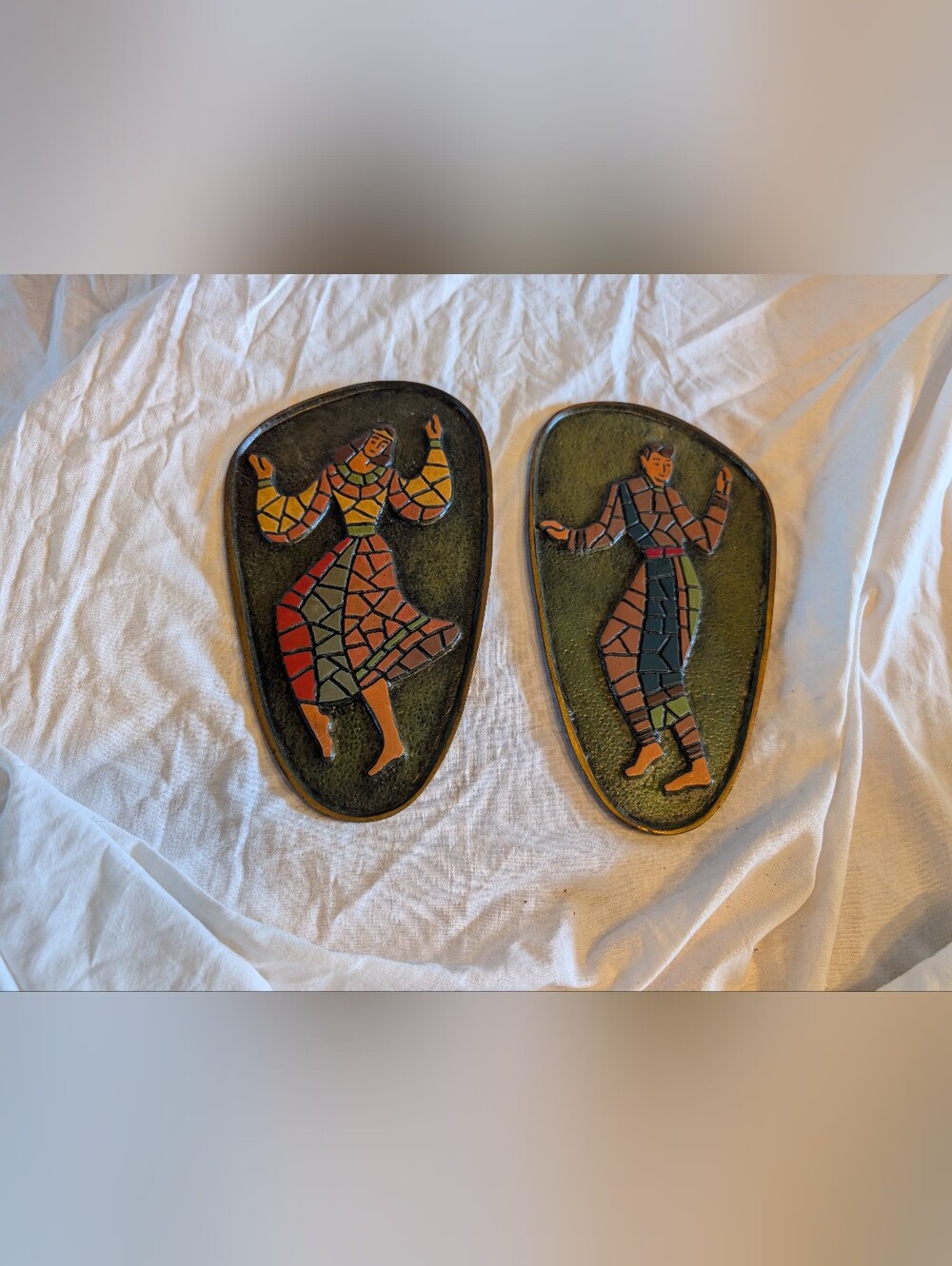2/120$ Vintage Olive Green Mosaic Dance Wall Plaques